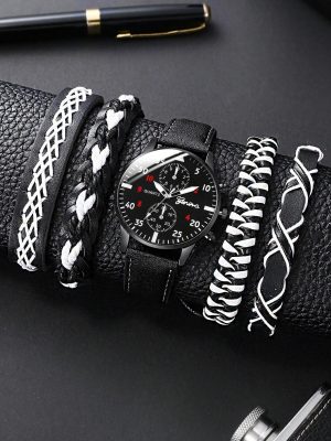 1pc Fashionable Men'S Quartz Watch With 4 Bracelets